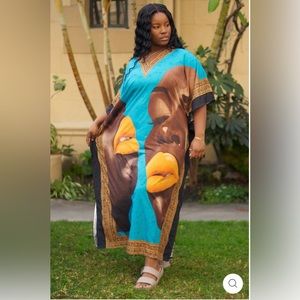 Winlar v-neck printed microfiber kafton one size fit most